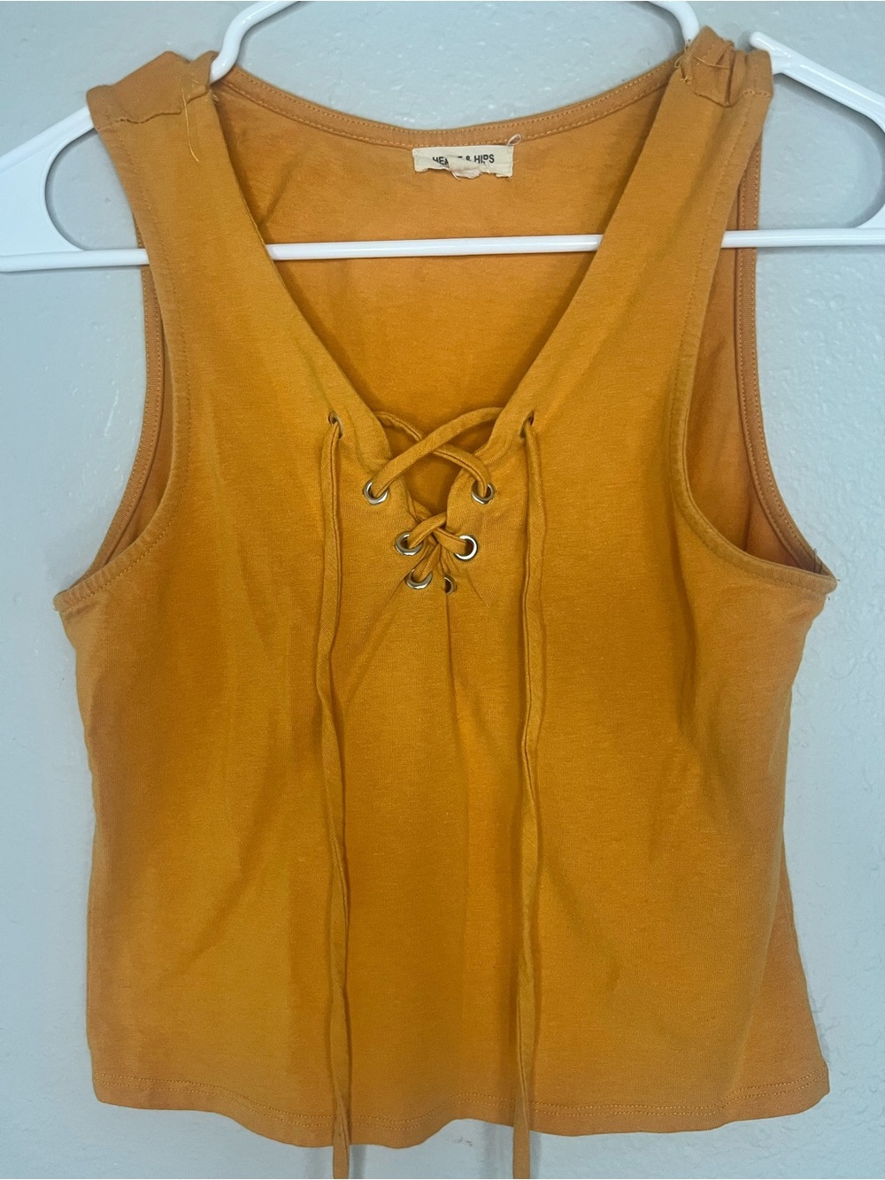 Lace-Up Tank Top in Mustard Gold - Women's Casual Knit